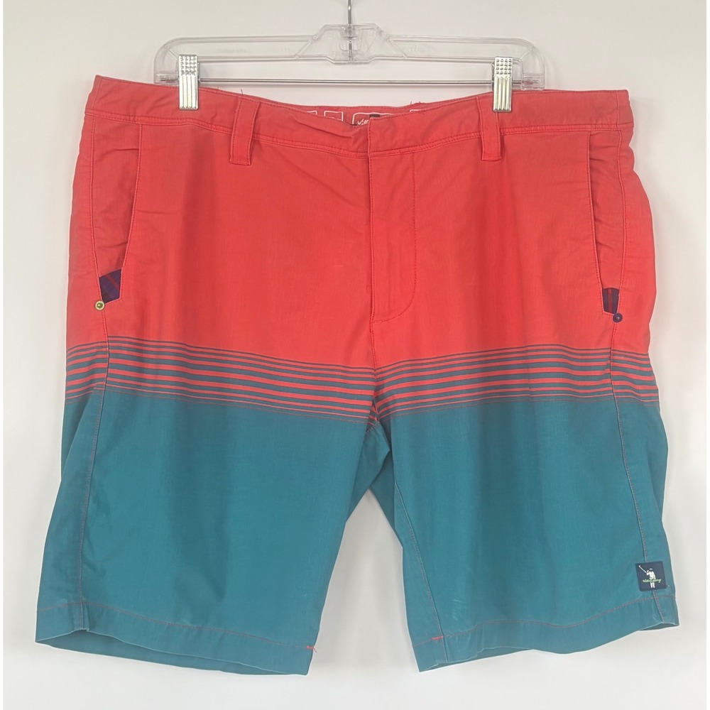 William Murray Golf Men 42 Coral Teal Colorblock Performance Stretch Beach Short